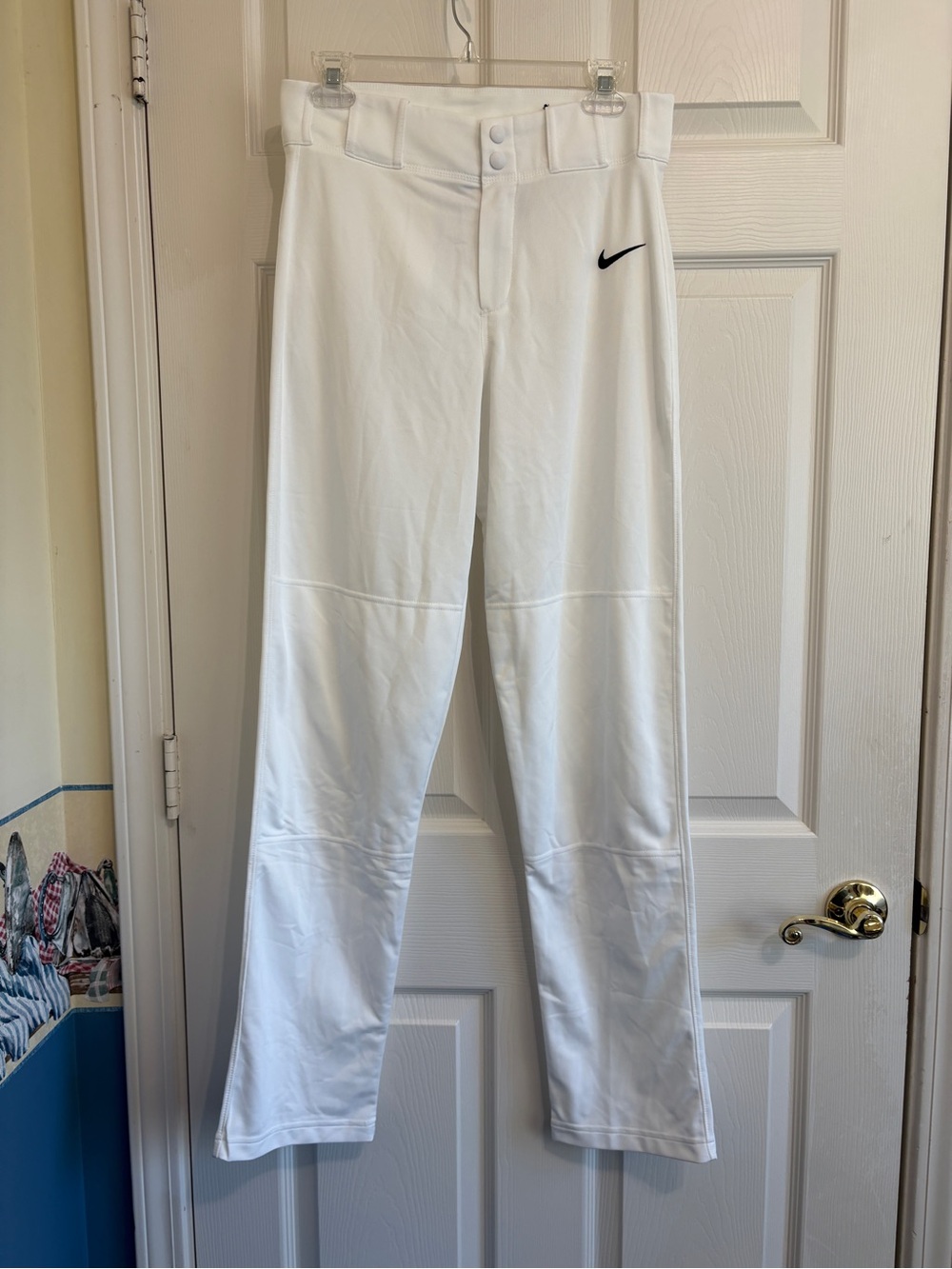 Nike White Comfortable Dual- Snap Baseball Pants with Black Swoosh Like New